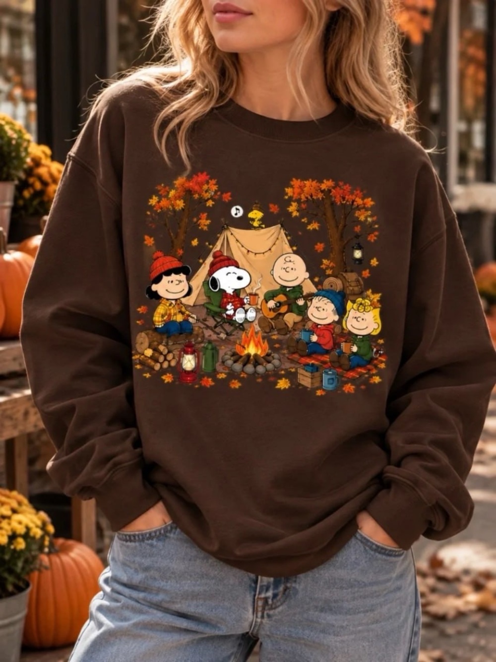Brown Peanuts Campfire Graphic Sweatshirt
